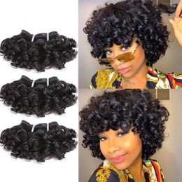 Bouncy krullend haarbundels Dubbele tekening Indiase 6inch short gesneden Remy Human S Natural Black Brown Color 240408