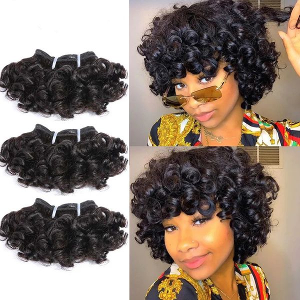 Bouncy Curly Hair Bundles Doble Dibujo Indio Indio Corte corta Remy Remy S Natural Black Brown Color 240408