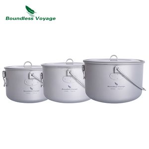 Pot suspendu en titane avec poignée, Voyage illimité, Camping, pique-nique, randonnée, bouilloire de grande capacité, ustensiles de cuisine 1,3 l, 1,9 l, 2,9 l