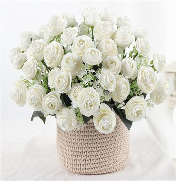 Bouquet de roses artificielles en soie, fleurs d'automne, fausses feuilles vives, pour mariage, maison, fête, décoration de noël, couronnes décoratives2960772
