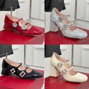 Boeket Strass Babies Ballerina's Luxe Designer schoenen Mary Jane Dubbel open Twee bandjes versierd met kristallen boeketten Hoge hak Schoenen maat 35-40