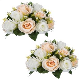 Bouquetplastic faux arrangement fleur balle de rose avec base artificielle pour les centres de table de bouquet de mariage fête à la maison décor 240127