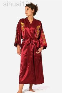 Bourgogne Chinois Vrouwen Traditionele Zijde Satijn Robe Borduren Dragon Kimono Yukata Bad Robe Oversize Sml Xxl xxxl A135 L220803