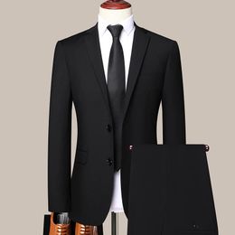 Boutique Blazer Pantalon Mens British Style Elegant Fashion Highend Simple Casual Gentleman Man Suit Twopiece 240507