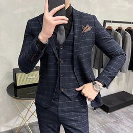 Boutique Blazer Gilet Pantalon Gentleman British Style Business Wear Elegant Fashion Casual Slim Fit 3-Piece Suit 240430