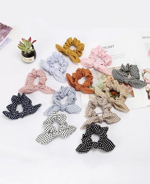 Boutique Bows Elastic Hair Band for Girl and Woman Hair Accessoires Plaid Bunny Ear Pony Tail Hair Tie Rope6987518