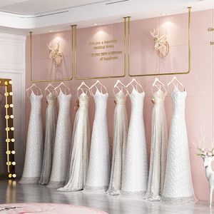 Boutique magasin de mariée en acier inoxydable robe de mariée support boutique décorations or plafond vêtements supports pour robes de mariée