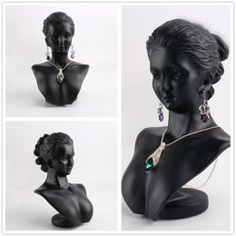 Boutique comptoir résine noire dame Figure Mannequin affichage buste support bijoux support pour collier pendentif boucles d'oreilles MX200810254L