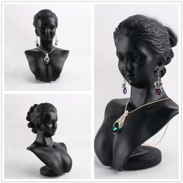 Boutique comptoir résine noire dame Figure Mannequin affichage buste support bijoux support pour collier pendentif boucles d'oreilles MX200810241E