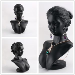 Boutique Counter Black Resin Lady Figure Mannequin Display Bust Stand Sieradenrek voor ketting Hanger Oorbellen MX200810