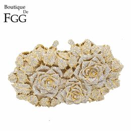 Boutique De FGG elegante bolso de mano con cristales florales para mujer, bolso de noche para boda, novia, dama de honor, bolso de mano con diamantes de imitación para fiesta y cena 240117
