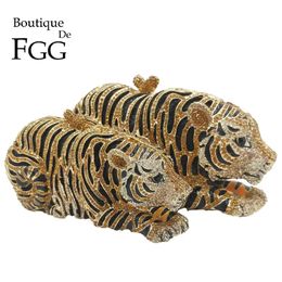 Boutique De FGG Elegante Damen Gold Tiger Clutch Minaudiere Abendtaschen Diamant Hochzeit Handtasche Braut Geldbörse Party Abendessen Tasche 240117