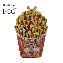 Boutique De FGG Frites Chips Arc-En-Ciel Embrayage Minaudière Sac Femmes Cristal Sac De Soirée Diamant De Mariage Sac À Main De Mariée Bourse 240112