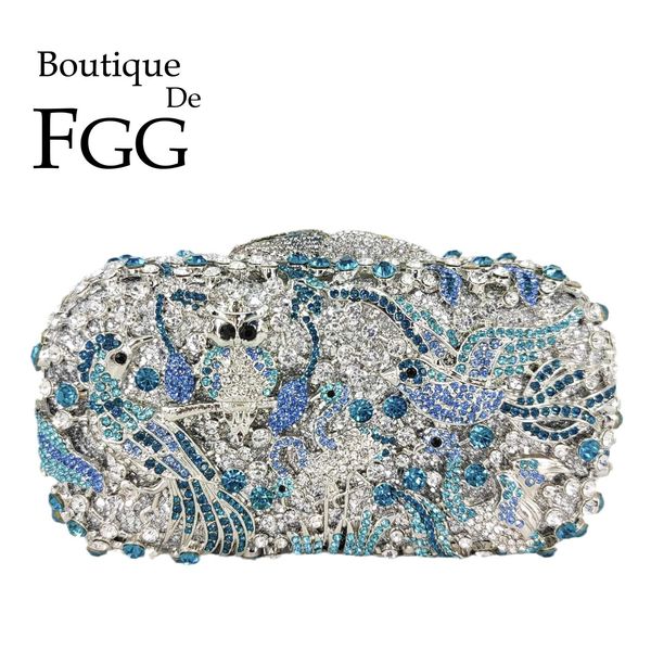 Boutique de fgg azul spahire spahire flower mujeres embrague de cristal bolsos de noche de cristal boda