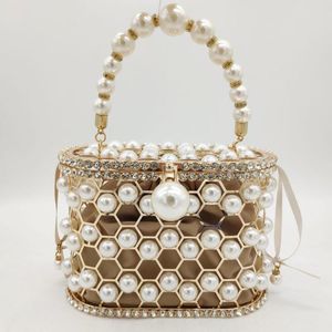 Boutique de fgg parel kralen avond emmer clutch tas vrouwen luxe strass schoudertas partij portemonnee dames diamant handtassen