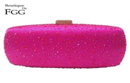 Boutique de fgg roze fuchsia kristal diamant dames avond portemonnee Miner Copput Bag Bridal Wedding Clutches Chain Handtas 2110226004063