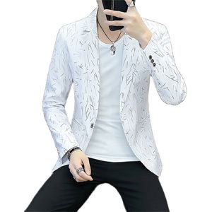 Boutique Fashion Print Men Casual Business Blazer Stamping Stripe Mens Slim Suit Jack Male jas 220822