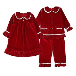 Boutique mode fluwelen stof peuter slaap pak kerst baby pyjama set kant meisjes nachtkleding 211105