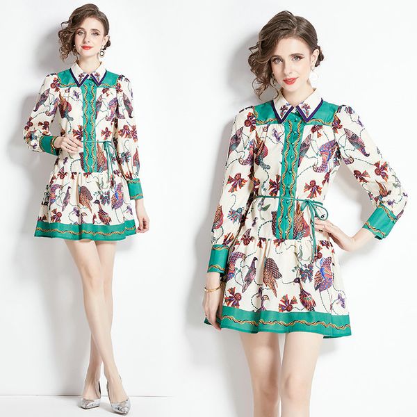 Boutique Robe imprimée Girl Robe Palace à manches longues 2024 Robe d'été printemps Tendance haut de gamme Dame Robes imprimées Robes de piste