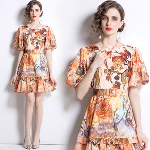 Boutique Girl Retro Trend Dress 2022 verano vestido estampado para alta gama moda linterna manga señora vestidos moda volantes vestidos