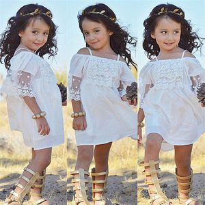 Boutique meisjes kleding kinderen prinses jurk baby partij bruiloft pageant formele mini schattige off-schouder witte kanten jurken baby meisjes kleding