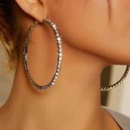 Boutique Hiphop -merk Crystal Large Hoop oorbellen Gold Silver Tone Big Rhinestone Clip op Circle Earring voor vrouwen Jeugd Personali266p