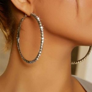 Boutique Hiphop -merk Crystal Large Hoop oorbellen Gold Silver Tone Big Rhinestone Clip op Circle Earring voor vrouwen Jeugd Personali266p