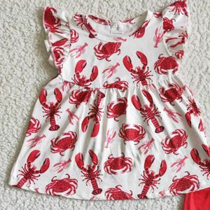 Ensemble t-shirt et short Boutique pour enfants, imprimé crabe et écrevisse, vêtements pour bébés filles, nouveau design, ensembles de vêtements pour petites filles