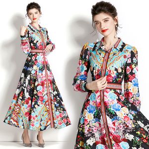 Boutique Lanter Sleeve Jurk 2023 Spring Herfst Dames Gedrukte jurk High-end Retro Trendy Lady Floral Dresses