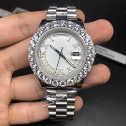 Boutique Herren-Automatikuhr, mechanisch, hochwertig, silberfarben, Edelstahl, Weiß, 43 mm, großes Zifferblatt, Zinkenbesatz, Diamant, trendige Herrenuhr