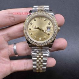 Boutique Heren Zakelijk Horloge 2Tone Gold Case Diamond Bezel Horloges Roestvrij Staal Maat 41mm Volautomatisch Mechanisch Polshorloge