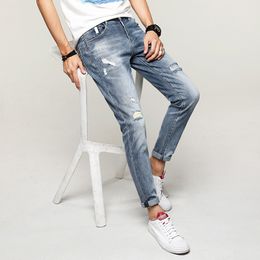 Boutique herenjeans gescheurde stretch herenjoggerbroek jeugd Koreaanse stijl nostalgische gescheurde jeans voor jongens