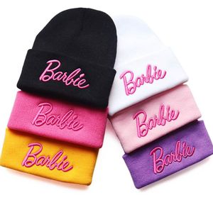 Chapeau tricoté en laine brodé Barbie rose, pour étudiants en plein air, pour hommes et femmes, chapeau chaud d'automne et d'hiver, à la mode