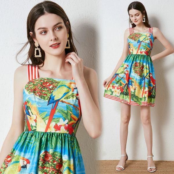 Boutique Sling Dress Girl Robe imprimée d'été Fashion Mini robes à la mode Party Robes de vacances