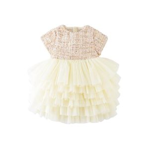 Boutique enfant en bas âge filles dentelle robe enfants soirée luxe bébé 6M-6ans tweed tissu gaze enfants gâteau 210529