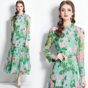 Boutique dames bloemenjurk met lange mouwen shirt jurk zomer zomer herfst gedrukte jurk high-end trend floral dame lage jurken feest runway jurken