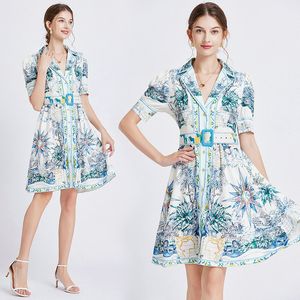 Robe imprimée Boutique pour femmes, tenue d'été haut de gamme, mode dame, manches courtes, robes de piste OL, robes florales, 2024
