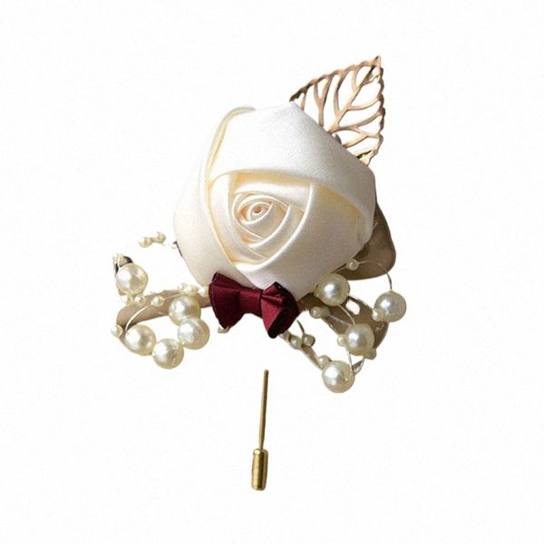 Boutniere Lapel Pins Traje de coloraje de boda Butthole Roses Gold Leaves Hombres Mujeres Broche FRS Accesorios de matrimonio U2ux#