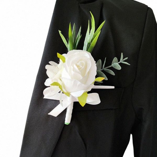 Boutniere Wedding Men Acnitions blanches Calla Lily Roses Artificiel FRS Butthole Decorati Invités de mariage épingles de corsage H39D #