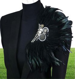 Boutonniere Clips Collar Brooch Pin de mariage Bussiness Suits banquet broche noire Feather Anchor Flower Corsage Party Bar Singer LJ7942064