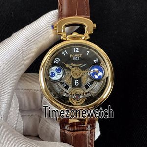 Bovet Amadeo Fleurier Grand Complications Edouard Tourbillon geel gouden kast zwarte skelet wijzerplaat Zwitsers quartz herenhorloge bruin Le206x