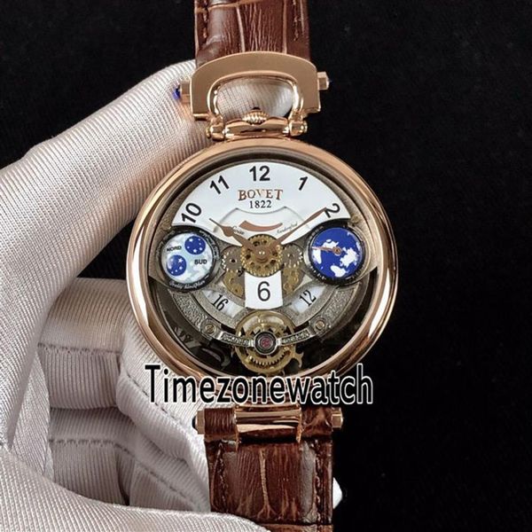 Bovet Amadeo Fleurier Grand Complications Edouard Tourbillon Oro rosa Esqueleto blanco Reloj de cuarzo suizo para hombre Cuero marrón S229P