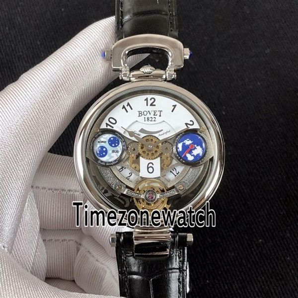 Bovet Amadeo Fleurier Grand Complications Edouard Tourbillon Caja de acero Esqueleto blanco Reloj de cuarzo suizo para hombre Cuero negro 312M