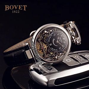 Montre à quartz suisse Bovet pour homme Amadeo Fleurier Boîtier en acier Squelette Cadran noir Montres Bracelet en cuir noir Montres pas cher Timezonewat290i