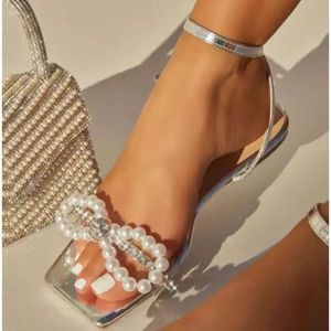 Arc 2024 femmes avec sandales d'été perle plates talons plats élégants en strass de fête chaussures dames plus taille 42 sandalias ace