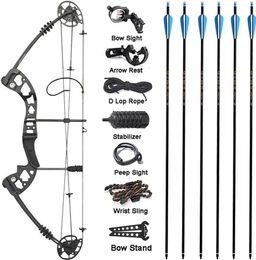 Bow Arrow 1 ensemble Junxing M125 arc composé tir à l'arc noir Aviation aluminium avec 30-60lbs poids de traction réglable arc de chasse grande puissance YQ240301