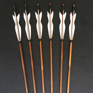Bow Arrow 6/12/24pcs Archery Handmade Bamboo Arrows Inches Turkey Feathers For Recurve Bow/Straight Bow/American Bow Outdoor HuntingHKD230626