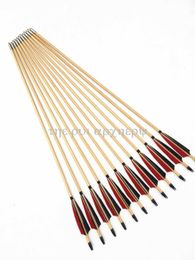 Flecha de arco 6/12/24 piezas Flechas de madera tradicional hecho a mano 5 "plumas de pavo eje de madera flechas de destino para tiro con arco arco recurvoHKD230626