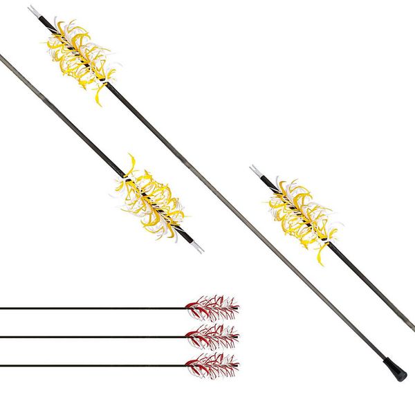 Flèche d'arc 6pcs Flu-Flu Spine 500 Flèches avec plumes enroulées en spirale ID6.2MM Tir à l'arc 8mm Caoutchouc Blunt Target Point Y-nock Bow ShootingHKD230626