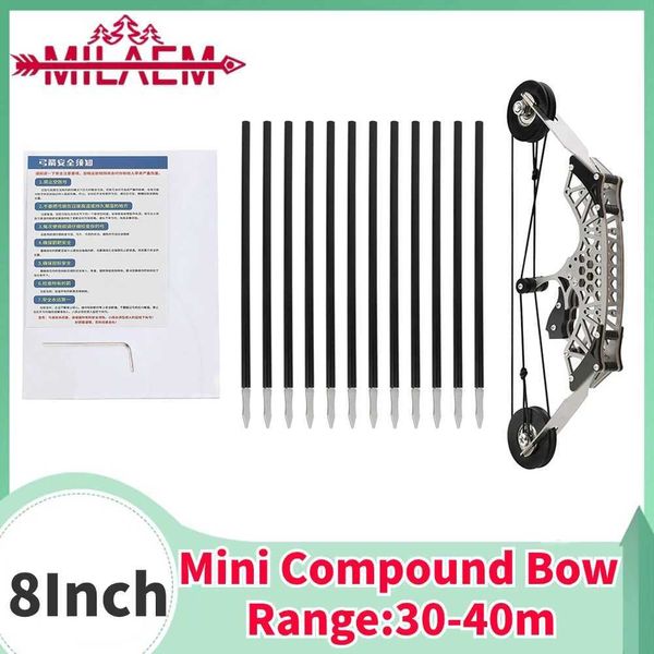 Arco Flecha 8 pulgadas Tiro con arco Mini juego de arco compuesto 11.7 lbs Rango 30-40 m Acero inoxidable Arco potente Tiro al aire libre/interior Accesorios de caza YQ240301